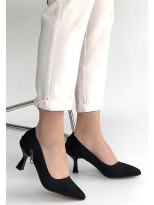 Celira Siyah Süet Kadın Topuklu Ayakkabı