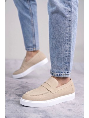 Ebrus Trend ET0580 Bağcıksız Kuşaklı Yüksek Taban Krem Süet Erkek Ayakkabı