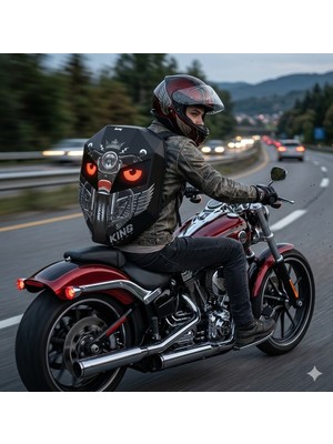 Missidea Road King LED Işıklı Sırt Çantası Motorcu Çantası Büyük Boy