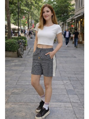 Comstar Kadın Trend Premium Comfort Çizgili Füme Şort