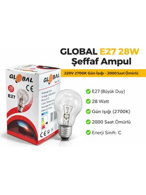 Global 28W E27 Duy 2700K ( Günışığı ) Halojen Ampül 5'li