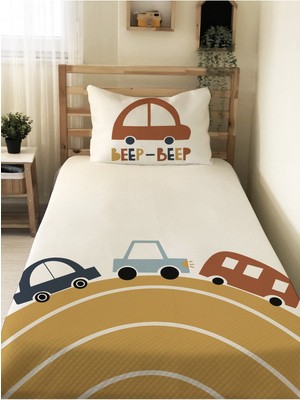 Özgürce Araba Desenli Tek Kişilik Pike Takımı 160X220 cm Bebek ve Çocuk Için