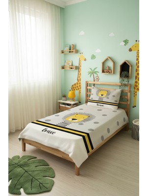 Özgürce Aslan Desenli Bebek ve Çocuk Baskılı Tek Kişilik Pike Takımı 160X220 cm