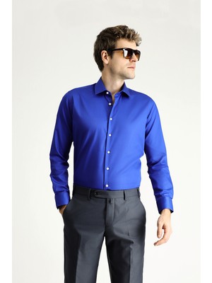 Kiğılı Uzun Kol Slim Fit Dar Kesim Klasik Non Iron Saten Pamuklu Gömlek