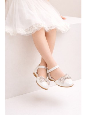 Minibonito Kız Çocuk Prenses Abiye Ayakkabı Taşlı Fiyonklu Bilekten Tokalı