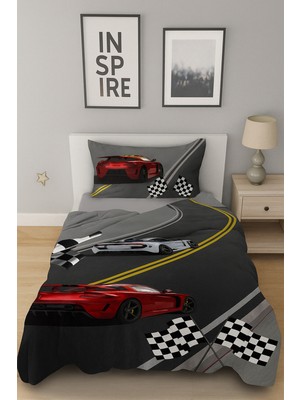 Özgürce Kırmızı Arabalı Pike Yatak Örtüsü ve Yastık Kılıfı Takımı