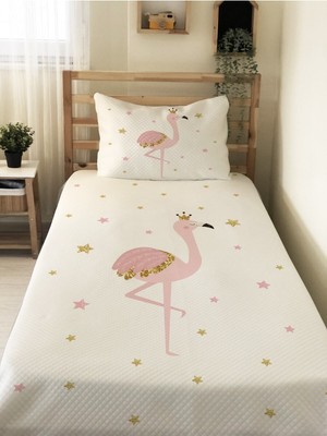 Özgürce Flamingo Desenli Bebek ve Çocuk Tek Kişilik Pike Takımı 160X220 cm