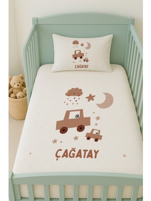 Özgürce Yumuşak 100% Pamuk Isme Özel Pike Seti 100X150 cm Kahverengi