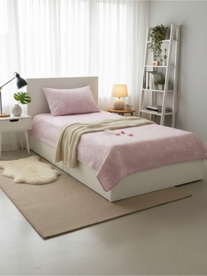 Özgürce Kelebek Desenli Bebek ve Çocuk Pembe Tek Kişilik Pike Takımı 160X230