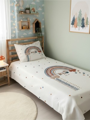 Özgürce Renkli Gökkuşağı Desenli Bebek ve Çocuk Tek Kişilik Pike Takımı 160X230