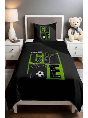 Özgürce Yeşil Gri Golcü Desenli Tek Kişilik Bebek Çocuk Pike Seti