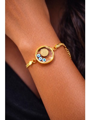 Cam Fanus Nazar Boncuklu Çelik Bileklik