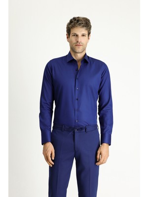 Kiğılı Uzun Kol Slim Fit Dar Kesim Klasik Non Iron Saten Pamuklu Gömlek