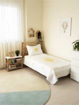 Özgürce Güneş Desenli Bebek ve Çocuk Tek Kişilik Pike Takımı 160X230 Beyaz