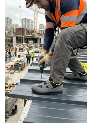 Topmax Kaynak Çapaklarına Dayanıklı, Mıknatıslı Kaymaz Iş Ayakkabısı - Yeşil-Gri