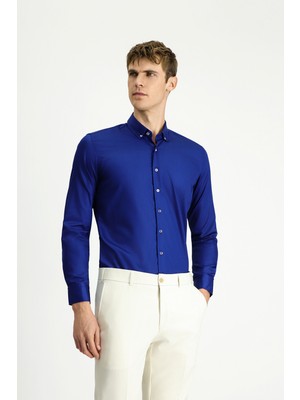 Kiğılı Uzun Kol Slim Fit Dar Kesim Non Iron Ütü Gerektirmeyen Pamuklu Düğmeli Yaka Gömlek