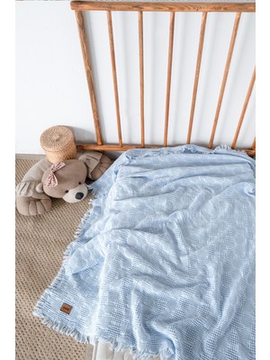 Özgürce Bebek Için %100 Pamuk Waffle Pike Örtüsü, 90X120 Melis Mavi
