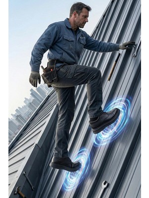 Topmax Bağcıklı Düz Mıknatıs Tabanlı Kaymaz İş Ayakkabısı - Koyu Siyah