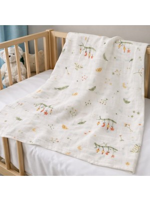 Özgürce Ay Yıldız Desenli Pamuk Müslin Bebek Örtüsü 100X100 Cm, Hafif ve Yumuşak