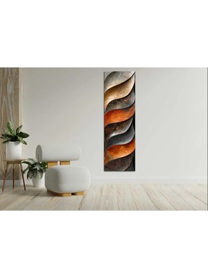 Meteor Medya Soyut Katmanlı Metalik Dalga Dikey Kanvas Tablo – Modern Turuncu Antrasit Duvar Dekoru