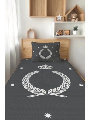 Özgürce Antrasit Taç Desenli Tek Kişilik Çocuk Pike Takımı, Yumuşak ve Rahat