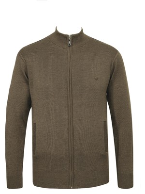 Çizgi Triko Erkek Yarım Balıkçı Yaka Cepli Fermuarlı Vizon Hırka Klasik Kalıp - 5200K