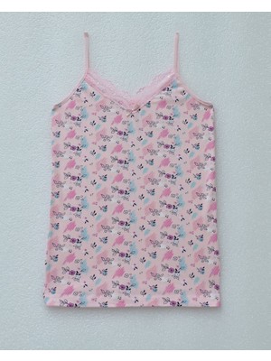 Çiçek Desenli Dantelli Ip Askılı Atlet -Pudra