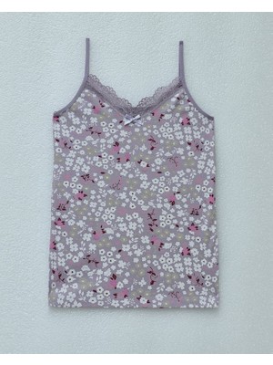 Ip Askılı Dantelli Desenli Atlet -Leylak