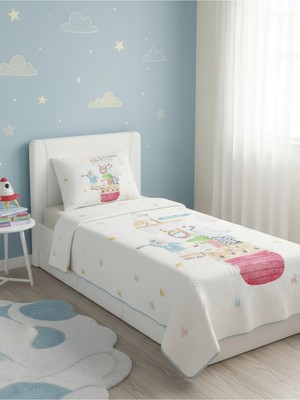 Özgürce Hayvanlar Gemisi Desenli Çocuk ve Bebek Tek Kişilik Pike Takımı 160X230