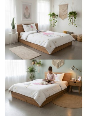 Özgürce Balerin Desenli Bebek ve Çocuk Tek Kişilik Pike Takımı 160X230 Beyaz