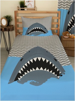 Özgürce Sevimli Köpek Balığı Desenli Bebek ve Çocuk Tek Kişilik Pike Takımı