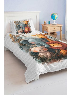 Özgürce Hayvan Desenli Pastel Renkli Çocuk ve Genç Odası Pike Takımı