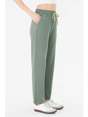 Sortie Collection Kadın Yüksek Bel Bol Paça Bağcıklı Modal Eşofman Altı Haki
