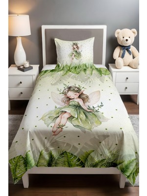 Özgürce Yeşil Botanik Peri Desenli Rahat Pike Takımı, Şık ve Ferah Yatak Seti