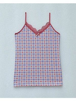 Kalp Desenli Askılı Dantelli Atlet -Lila