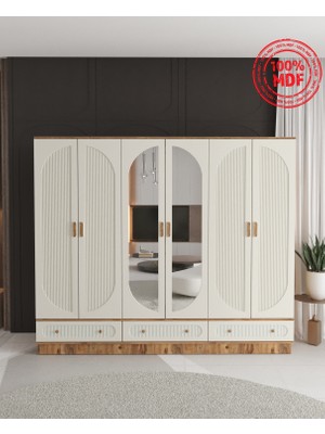 T&B Soho 6 Kapaklı Çekmeceli Bazalı Gardırop - Tamamı Mdf