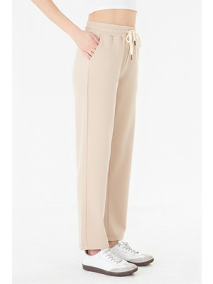 Sortie Collection Kadın Yüksek Bel Bol Paça Bağcıklı Modal Eşofman Altı Bej