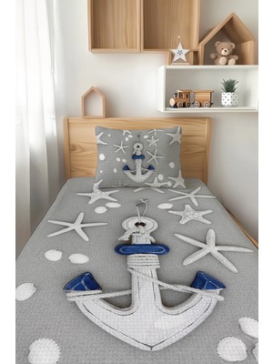 Özgürce Gri Deniz Yıldızı Desenli Çocuk Pike Takımı, Rahat ve Şık Uyku Seti