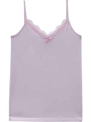 Ip Askılı Dantelli Atlet   -Açık Lila