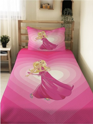 Özgürce Renkli Prenses ve Kız Desenli Bebek Çocuk Tek Kişilik Pike Takımı 160X220