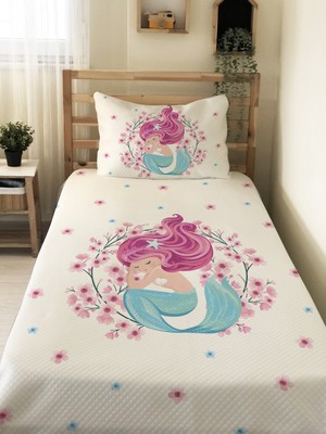 Özgürce Deniz Kızı Desenli Bebek ve Çocuk Tek Kişilik Pike Takımı 160X220 cm