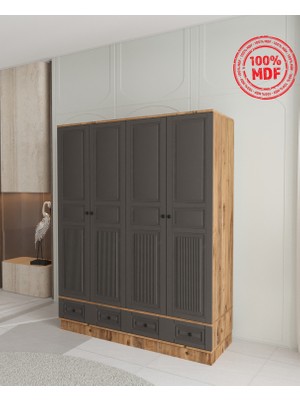 T&B Nil 4 Kapaklı Çekmeceli Bazalı Gardırop - Tamamı Mdf
