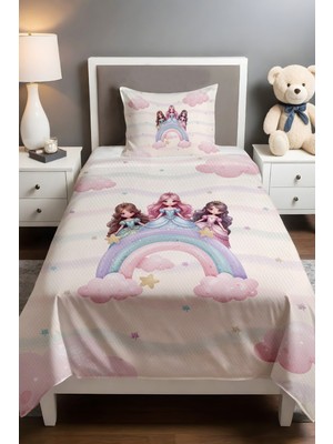 Özgürce Neşeli Renkli Gökkuşağı Prensesler Pike Takımı 160X230 cm