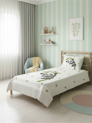 Özgürce Panda Desenli Bebek ve Çocuk Için Tek Kişilik Pike Takımı 160X220 Cm, Beyaz