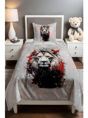 Özgürce Kırmızı Aslan Desenli Tek Kişilik Bebek ve Çocuk Pike Takımı