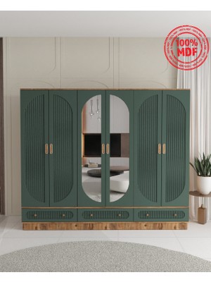 T&B Soho 6 Kapaklı Çekmeceli Bazalı Gardırop - Tamamı Mdf