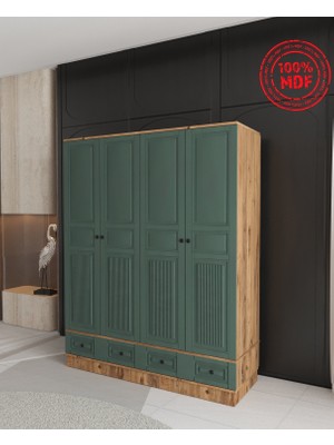 T&B Nil 4 Kapaklı Çekmeceli Bazalı Gardırop - Tamamı Mdf