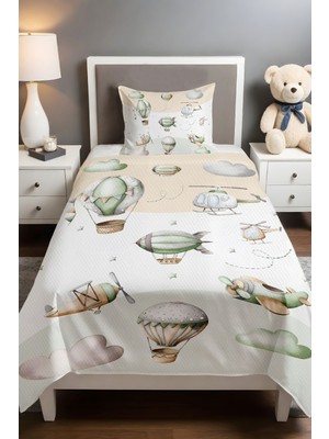 Özgürce Yeşil Uçaklar Desenli Pike Seti 160X230CM, Şık ve Rahat Yatak Takımı