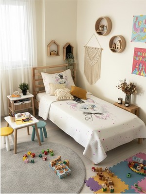 Özgürce Kedi Desenli Tek Kişilik Pike Takımı 160X230 Beyaz, Şık ve Konforlu Uyku Seti