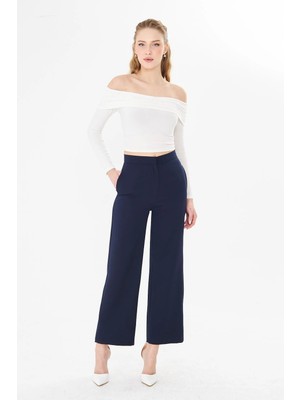 Sortie Collection Kadın Yüksek Bel Lacivert Renk Bol Paça Pantolon